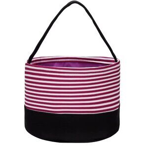 Purple & White Striped Halloween Bucket Bag Trick or Treat Reusable Candy Bag